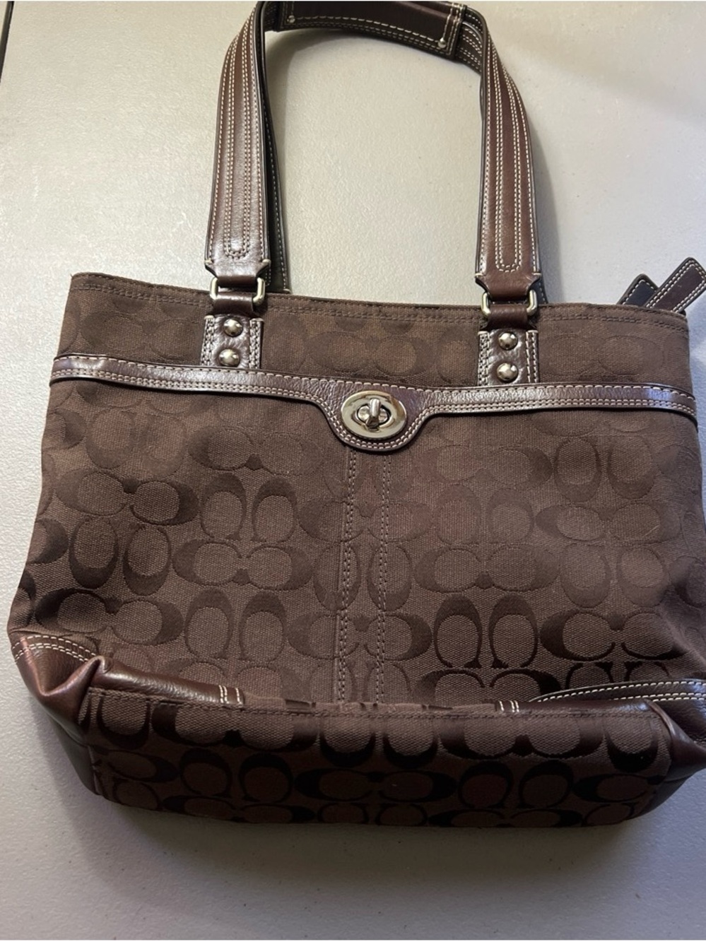 Coach Brown Signature Canvas Tote